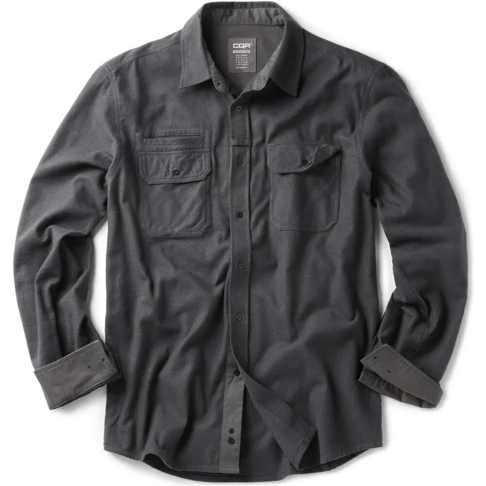 🆕Mens Solid Charcoal Cotton Flannel Shirt Long Sleeve Casual Outdoor Plaid